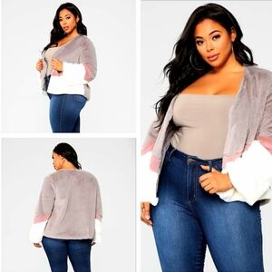 Fashion Nova Multicolor Faux Fur Cardigan Plus Size 2XL Nwot